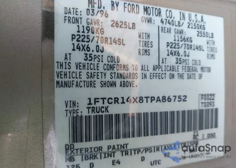 1996 Ford Ranger Super Cab из США, поврежденный, VIN 1FTCR14X8TPA86752